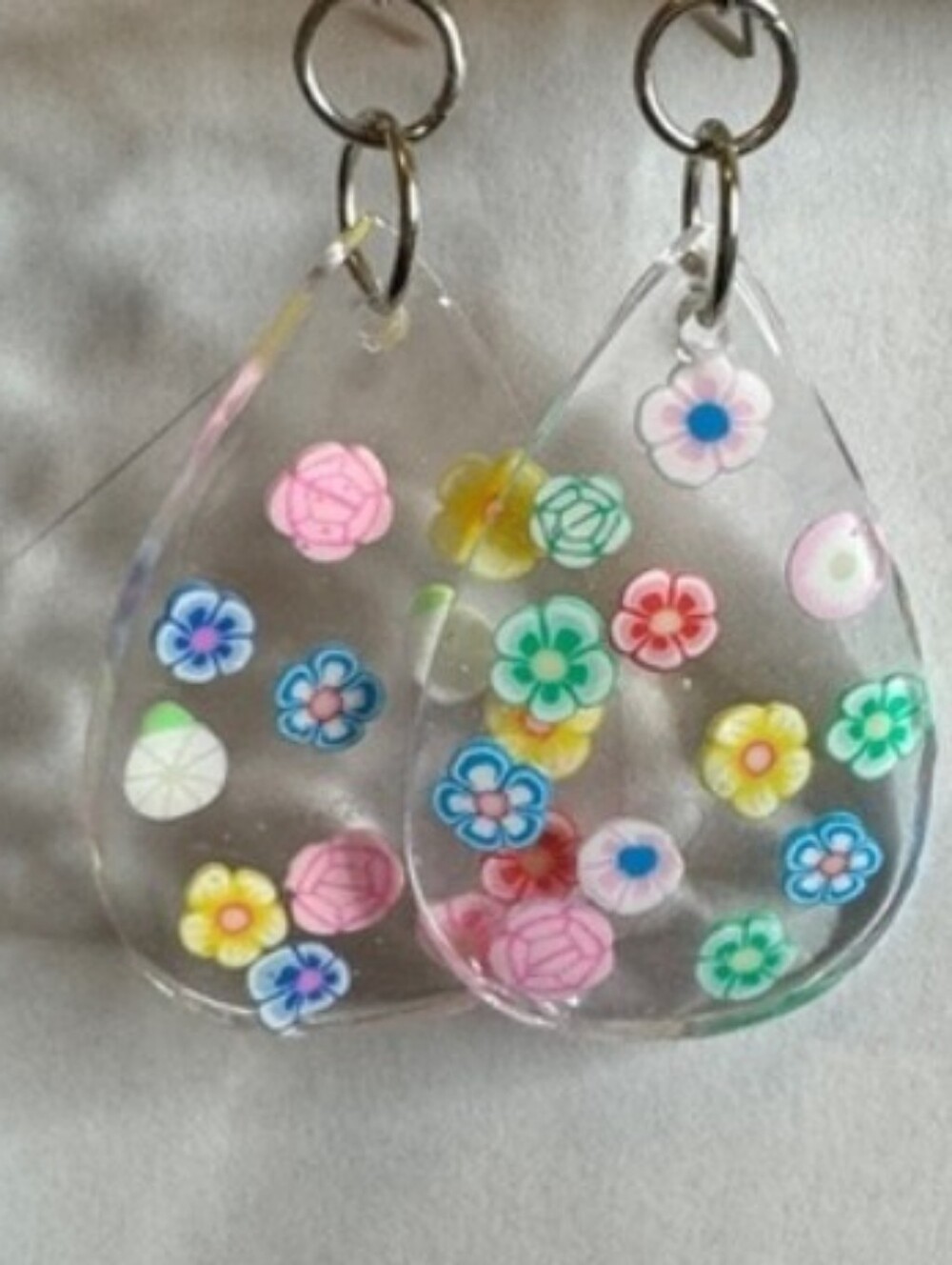 Floral Confetti Clear Teardrop Earrings - Multicolor